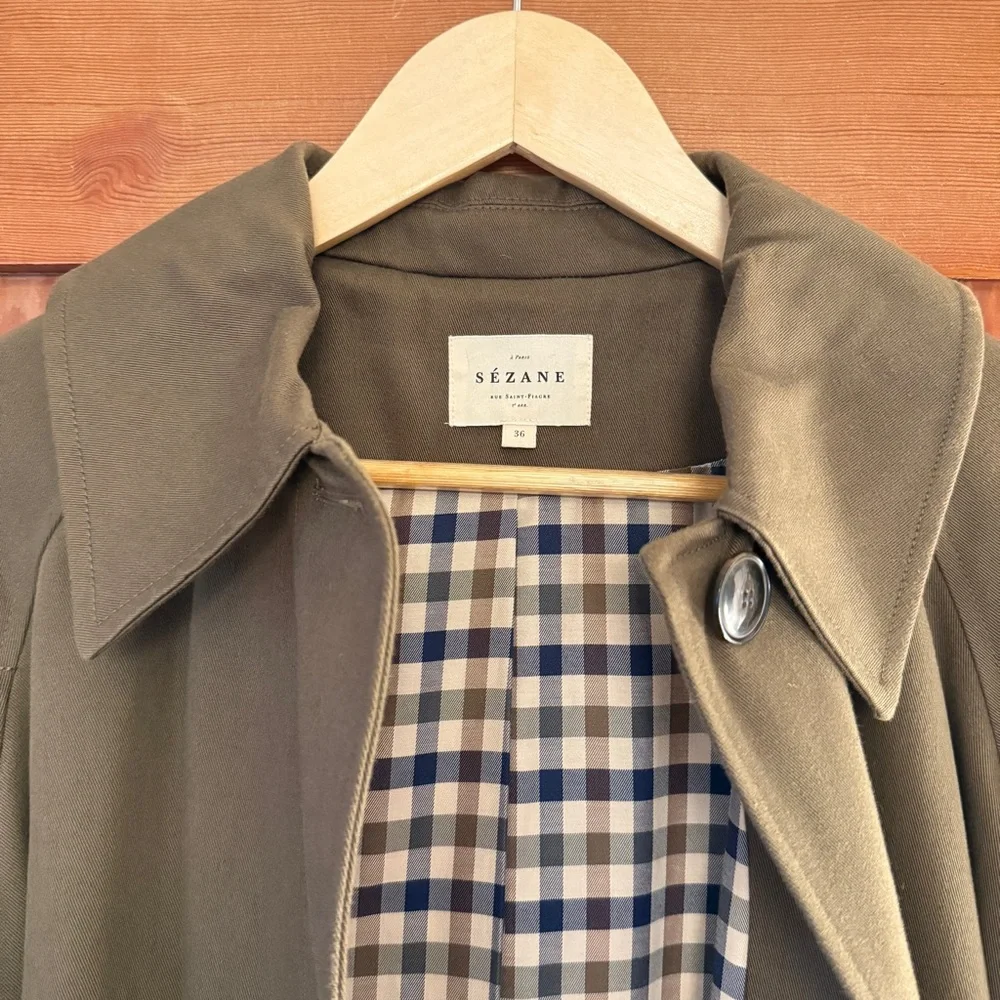 Sezane Clyde Coat Dark Khaki - Size 4 - Picture 6 of 10